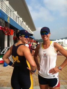 College uni day! Ellen Tomek sporting the Michigan Blue and Meghan O'Leary representing UVa.