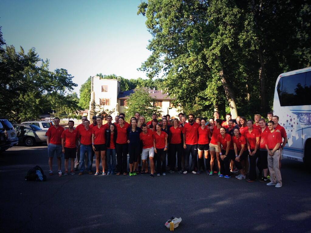 Team USA departing Princeton Boathouse headed for 2013 World Championships.