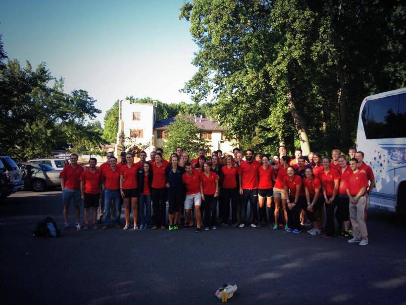Team USA departing Princeton Boathouse headed for 2013 World Championships.