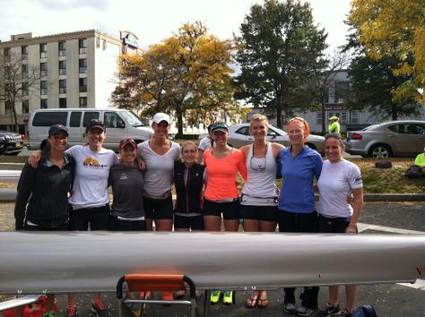 UVA Alumni 8+ lineup (L-R): Meghan O'Leary, Molly Baker, Chrissie Monaghan, Kelsie Chaudoin, Sidney Thorsten, Christine O'Brien, Keziah Beall, Libby McCann, Melanie Kok. 